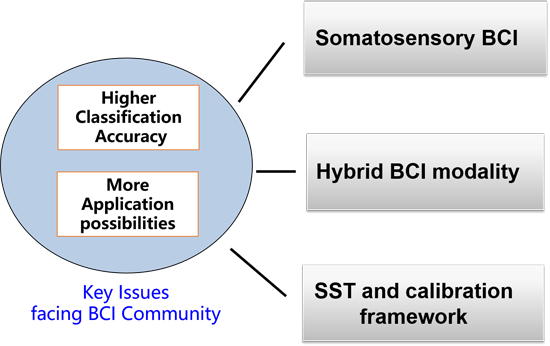 Overview of our proposed BCI approaches to combat some of the key issues affecting BCI performance and wider range of applications.